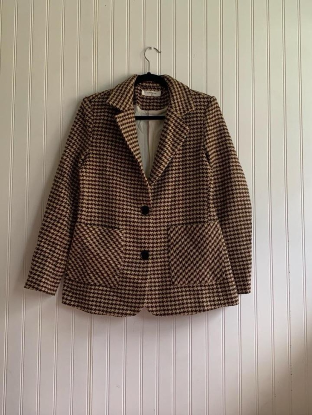 Commense Houndstooth Split Blazer Khaki Brown XS